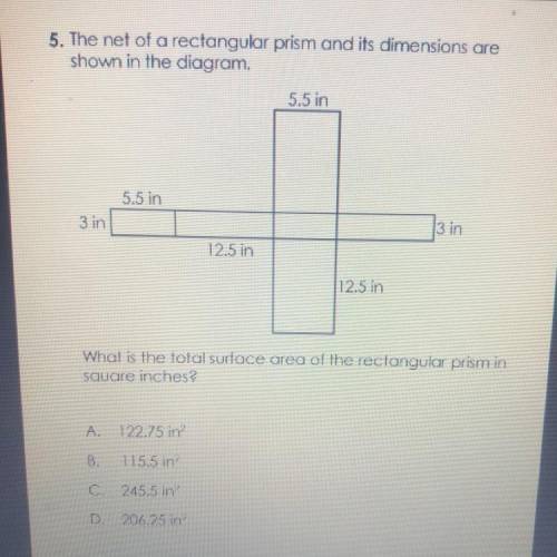 HELP

The net of a rectangular prism and its dimensions are
shown in the diagram. 
What is th