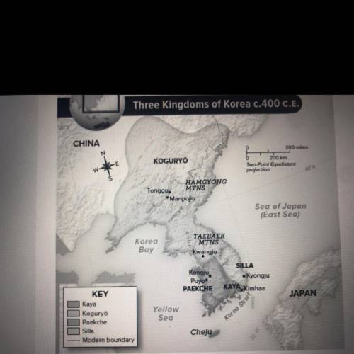 ANSWER ASAP PLEASE!!

Of the three kingdoms of Korea which was the most mountainous?
(Use the map)