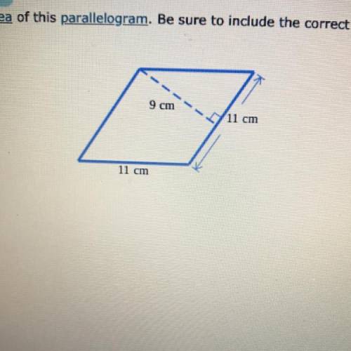 Find the area of this parallelogram. Be sure to include the correct unit in your answer.