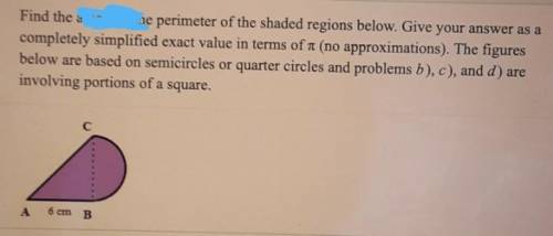 PLEASE HELP ME ASAP I AM BEGGING YOU. NO SPAM ANSWERS. Find the perimeter of the shaded regions bel