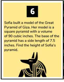 HELP ME FAST

Sofia built a model of the Great Pyramid of Giza. Her model is a square pyramid