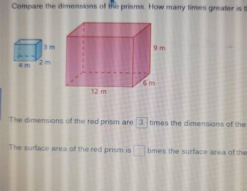 3 m 9 m 2 m 4 m 6 m 12 m The dimensions of the red prism are 3 times the dimensions of the blue pri