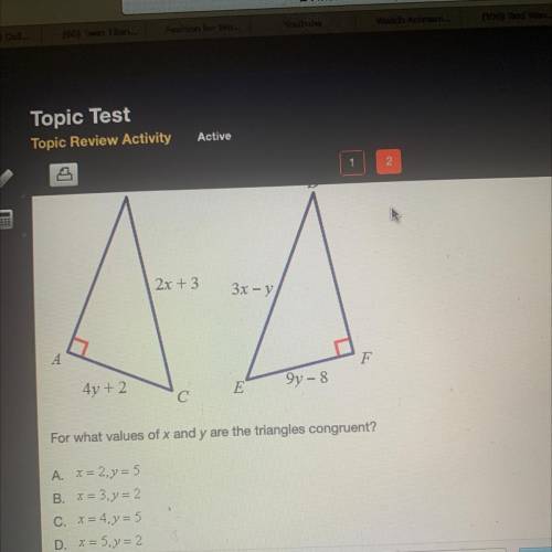 For what values of x and y are the triangles congruent?