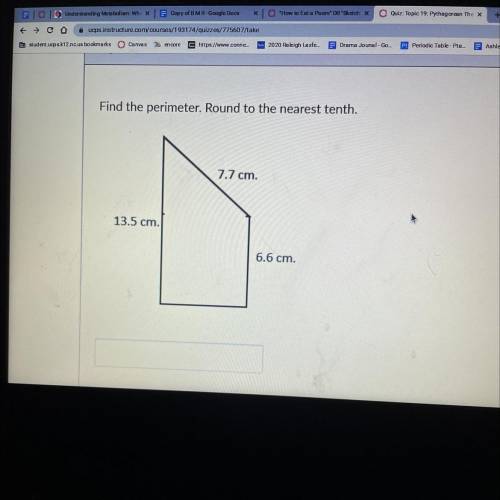 Help ASAP 15 Points

Find the perimeter. Round to the nearest tenth.
7.7 cm.
13.5 cm.
6.6 cm.