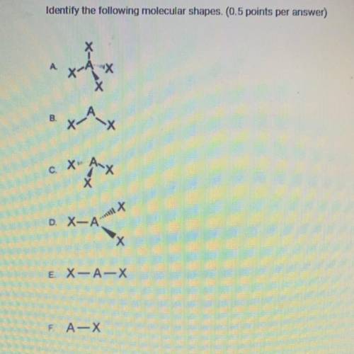 Identify the following molecular shapes: (see picture)