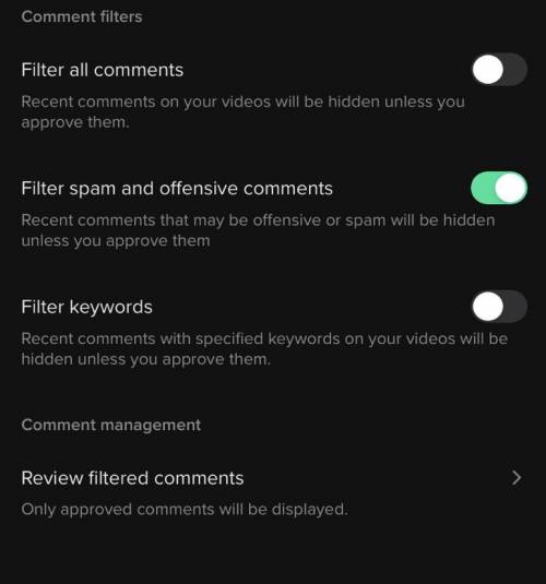 Can someone help me turn on filter all comments back on for ti tok please it wont let me turn it ba