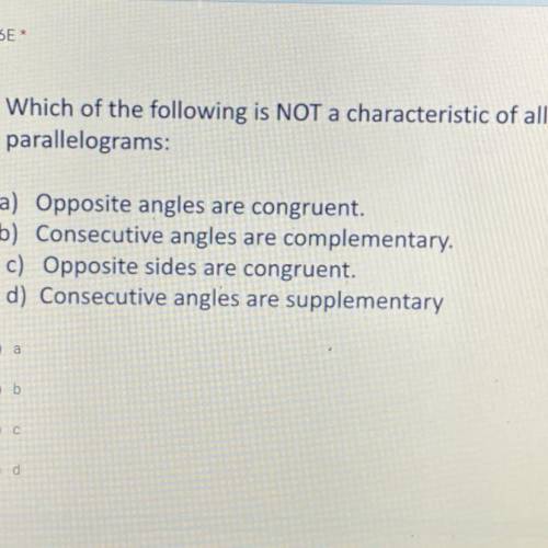 Which one is not a characteristic of all parallelograms?