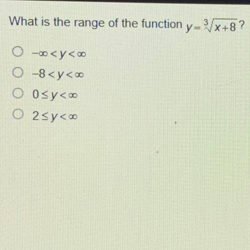 What is the range of the function y=3√x+8?
O -∞
O -8
O 0
O 2