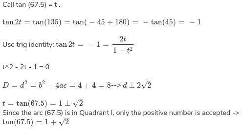 Find the exact value of tan 67.5° trig