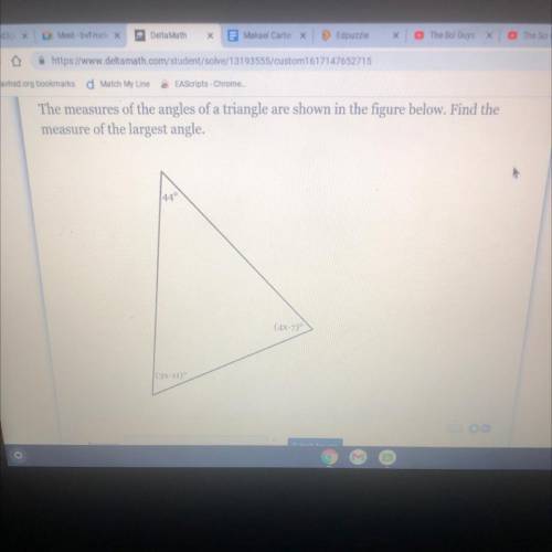 The measures of the angles of a triangle are shown in the figure below. Find the

measure of the l