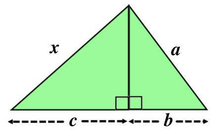 a = 12.9 cm, = 9.4 cm and c = 6.9 cm for the triangle shown below.Work out the value of x rounded t