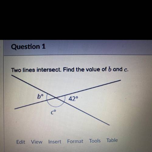 Two lines intersect. Find the value of b and c.
bº
42°
