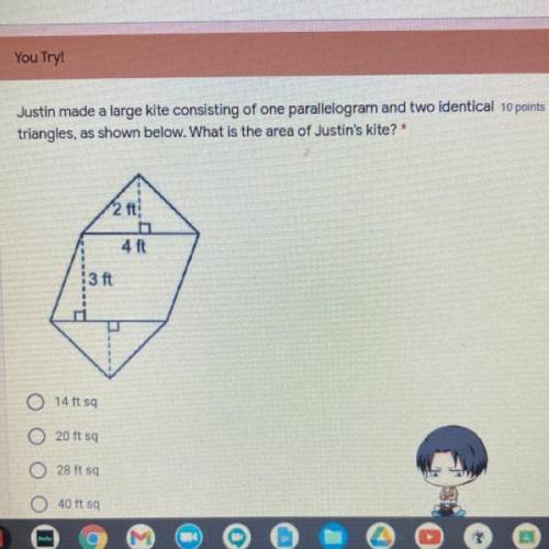 Justin made a large kite consisting of one parallelogram and two identical triangles, as shown belo