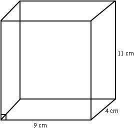 Find the volume of a right rectangular prism if the dimensions of the base are 4 centimeters by 9 c