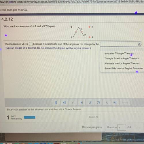 What are the measurements of angle 1 and angle 2