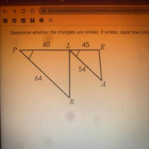 Determine whether the triangles are similar state how (AA~, SSS~, or SAS~) and write a similarity s