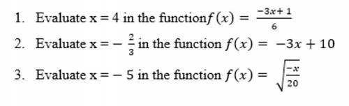 Functions:

In image 1: Evaluate the functions
In image 2: Given the functions, find their inverse