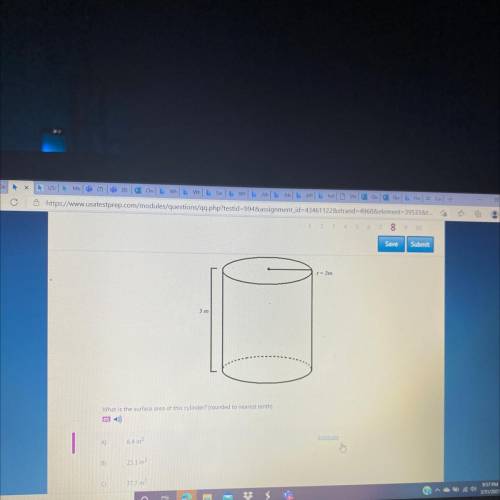 1-2m
What is the surface area of this cylinder? (rounded to nearest tenth)