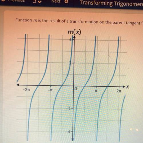 Select the correct answer.

Function m is the result of a transformation on the parent tangent fun