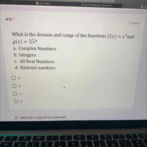 HURRY PLEASE HELP ?!?!?What is the domain and range of the functions

a. Complex Numbers
b. Intege