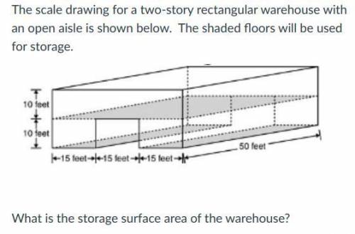 The scale drawing for a two-story rectangular warehouse with an open aisle is shown below. The shad