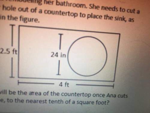What will be the area of the countertop once Ana cuts

the hole, to the nearest tenth of a square