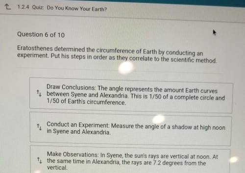 Eratosthenes determined the circumference of Earth by conducting an experiment. Put his steps in or