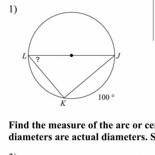 Find the measure of the arc or angle indicated. Assume that lines which appear to be diameters are
