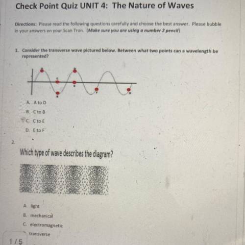 PLEASEEE HELPPPP ASAPPPP Consider the transverse wave pictured below. Between what two points can a