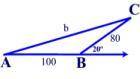 SOMEONE HELP!!

Point A is 100 ft on a horizontal line from point B.
Point C, on a line with a 20
