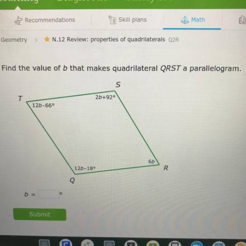 Find the Value of b that makes quadrilateral QRST a parallelogram