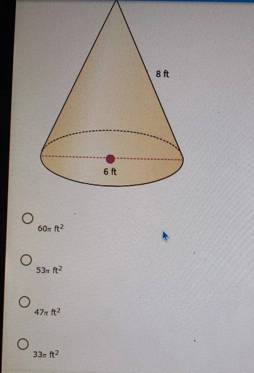 Find the surface area of the cone in terms of pi.​