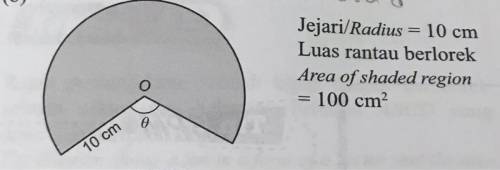 Jejari/Radius = 10 cm
Luas rantau berlorek
Area of shaded region
100 cm
10 cm