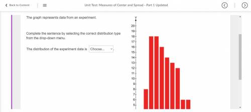 The graph represents data from an experiment.

Complete the sentence by selecting the correct dist