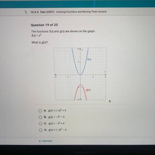 The functions f(x) and g(x) are shown on the graph.
f(x) = x²
What is g(x)?