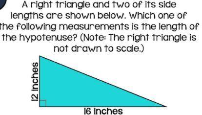 A right triangle and two of its side lengths are shown below which one of the following measurement