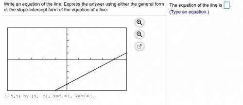 Write an equation of the line. Express the answer using either the general form or the​ slope-inter