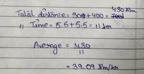 A car travels 30 km in 5.5 hours and 400 km in 5.5 hours find the average speed of the car during th