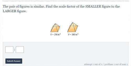 The pair of figures is similar. Find the scale factor of the SMALLER figure to the LARGER figure.