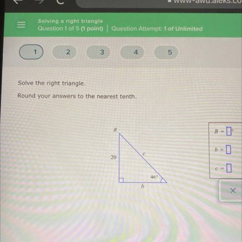 Solve the right triangle. Round your answers to the nearest tenth.