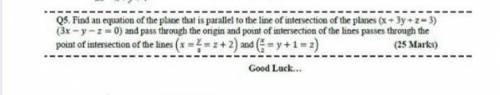 Find an equation of the plane that is parallel to the line of intersection of the planes ( x + 3y +