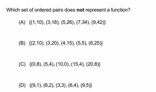 Wich set of ordered pairs does not represent a function.
Please help.