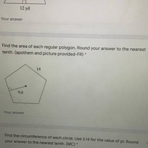 Find the area of each regular polygon. Round your answer to the nearest tenth. (apothem and picture