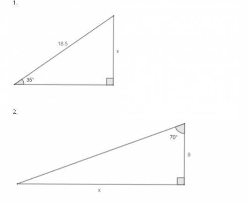 Find the length of the missing side in each triangle.