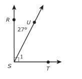 Angle RST is a right angle. What is the measure of angle UST? 
A. 27° 
B. 36