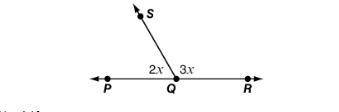 What is the measure of angle PQS in the figure below? 
A. 36
