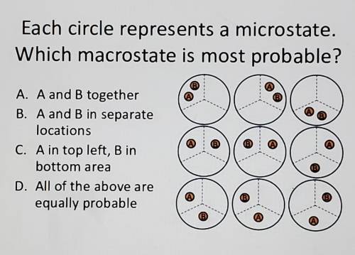 Each circle represents a microstate.

Which macrostate is most probable?A. A and B togetherB. A an