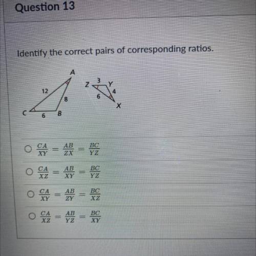 Identify the correct pairs of corresponding ratios.