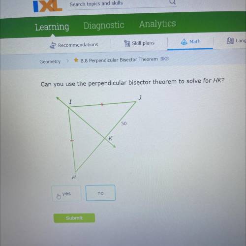 Can you use the perpendicular bisector theorem to solve for HK