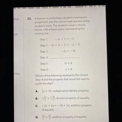 A teacher is correcting a student's homework

assignment, but she cannot read one line of the
stud
